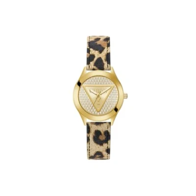 Image of Guess Glitz Plaque Watch goldcoloured/brown, Women&#039;s, Size: One Size, Gold coloured/brown
