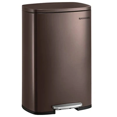 Image of SONGMICS Kitchen Bin 13 Gallon (50 L), Pedal for Kitchen, Rubbish Bin, Soft Close, Step On Pedal, Steel, Inner Bucket, Brown LTB50BR02
