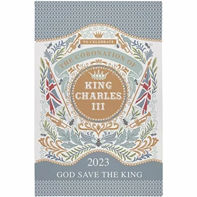Image of Ulster Weavers King Charles III Coronation 100% Cotton Tea Towel Multicoloured Limited Edition, Approx. 48 x 74 cms Traditional Floral Embroidered