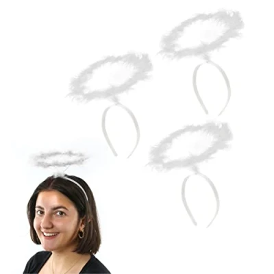 Image of White Angel Marabou Halo Pack of 1 Fluffy on Headband Fancy Dress Costume Accessory