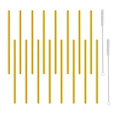 Image of morneve Short Cocktail Straws, Metal Stainless Steel Reusable Straw Small Mini 6 Inch for Cocktails Party Accessories Glasses Mason Jar Tumbler Coffee Juice Tea Mojito with Brush, Gold 16PCS