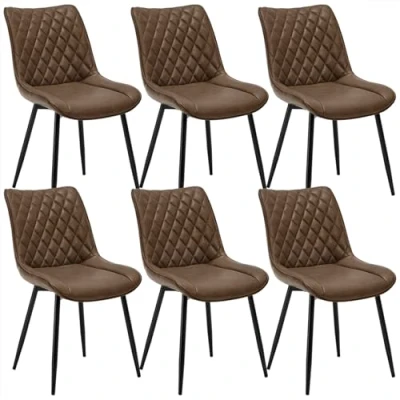 Image of WOLTU Dining Chairs Set of 6 pcs Kitchen Counter Lounge Leisure Living Room Corner Brown Leatherette Reception with Backrest &amp; Padded Seat