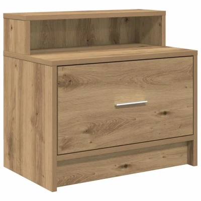 Image of vidaXL Bedside Cabinet/Nightstand Artisan Oak, Engineered Wood, 51x31x47 cm Modern Bedroom Storage with Drawer &amp; Open Compartment