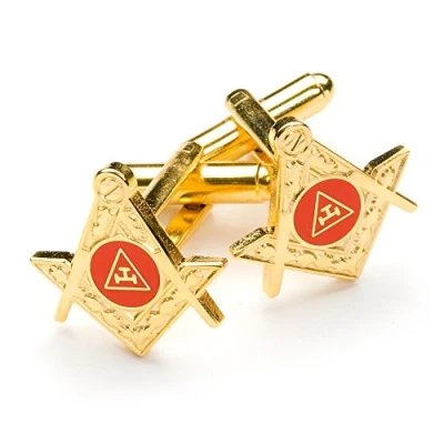 Image of The Masonic Collection Royal Arch Tau symbol (Square and Compass shaped) Red Cufflinks Gold plated A Useful Gift for Freemason Men With Velvet Pouch/Cufflink Box