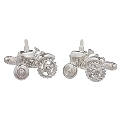 Image of Silver Colour Farm Tractor Cufflinks for Men Presented in GS Cufflink Gift Box