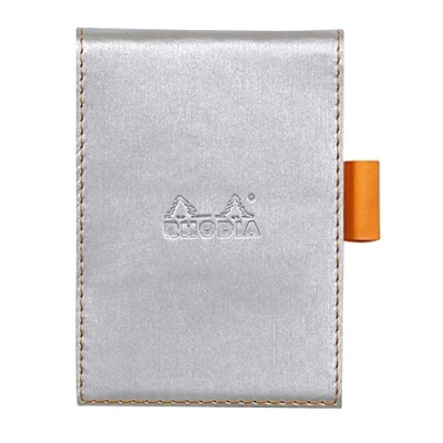 Image of RHODIA 118101C Case Clipboard + Stapled Notepad N11 Silver A7 Small Squares 80 Detachable Sheets White Clairefontaine Paper 80G Pencil Holder Faux Leather Rhodiarama Collection