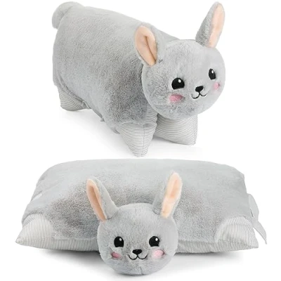 Image of BRUBAKER Cuddly Toy Pillow Bunny 2 in 1 Plush and 15.7 x 11.8 inches (40 30 cm) Foldable Children&#039;s Stuffed Animal Grey