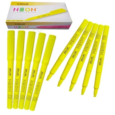 Image of Pen S Fluorescent Highlighter Pens, YELLOW, Chisel Tip, 1 4mm Lines, Pack of 10, Multipack, Quick Dry, School Office Home Highlighters, iVAIDEX Black Ball