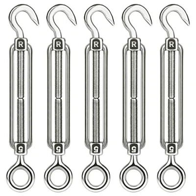 Image of CHRORINE 5 Pcs Turnbuckle Wire Tensioner M5 Adjustable Stainless Steel Hook Eye Rope Cable Tension