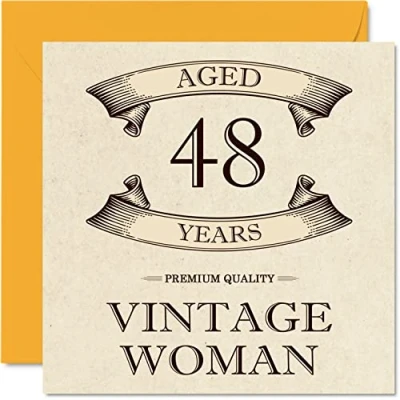 Image of Vintage 48th Birthday Cards for Women Aged 48 Years Fun Card Mum Sister Wife Girlfriend Friend Cousin Auntie, 145mm x Ladies Greeting Cards,
