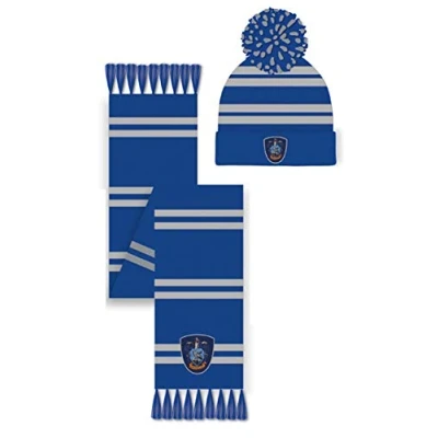 Image of Harry Potter Ravenclaw Hat &amp; Scarf Set Winter Accessory, Blue, One Size