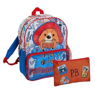 Image of Paddington Bear Official Backpack with Pencil Case in Transparent Front Pocket Back to School Kids Nursery Lunch Book Bag