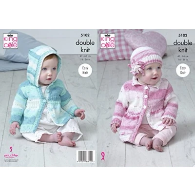 Image of King Cole 5102 Knitting Pattern Baby Hooded and Collared Coats Hat in Cottonsoft Crush DK