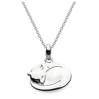 Image of Dew Sterling Silver Sleeping Cat Necklace of Length 45.7cm