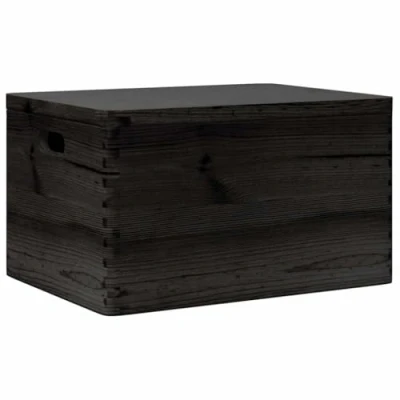 Image of vidaXL wooden box storage crate with lid/handles black solid pine 40x30x23 cm versatile organizer for home/office use