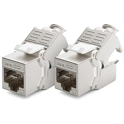 Image of deleyCON 2x CAT 7 Keystone Jack Module Optimal for CAT7 CAT6 CAT6a Installation Cable Connector Patch Network STP Shielding RJ45 Socket 1000 MHz 10 Gbit/s Insulation Terminal (LSA)