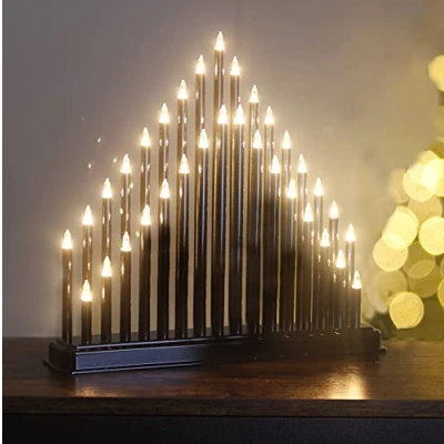 Image of Marco Paul Christmas Black Faux Pipe Candle Bridge Arch Interiors Mains Operated 33 Warm White LEDs Candles Xmas Ornaments Festival Accessories for Table, Window Decoration