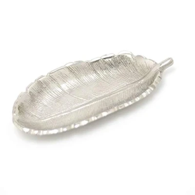 Image of Carousel Home Gifts Stylish Silver Metal Feather Trinket Dish Display Plate Vanity Tray Ring Holder Jewellery