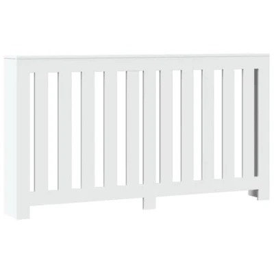 Image of vidaXL Radiator Cover with Heater Slats and Shelf, White Engineered Wood, 149x20x82 cm, Modern Living Room Decor