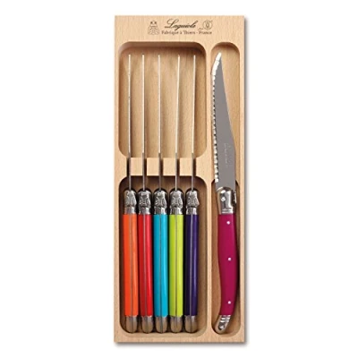 Image of Steak Knife Set 6pcs in Wooden Tray: Multicolour