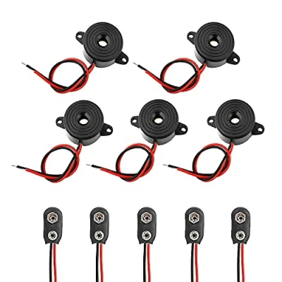 Image of 5 Pcs Electronic Buzzer Alarm Active Piezo Sounder High Decibel Continuous Sound Beep 9V Battery Clip Connector Kit