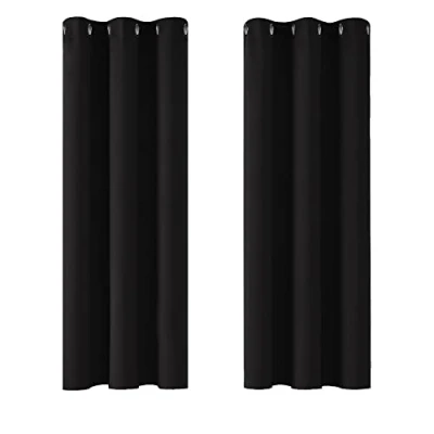 Image of Deconovo Eyelet Blackout Curtains Thermal Insulated for Kitchen Black 42 x 54 Inch 2 Panels