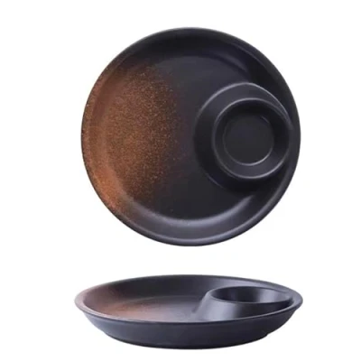 Image of Dxcaicc Chips and Dip Plates, Ceramic Sushi Plate with Sauce Compartment,Snack Serving Dishes for Appetizer,Sauce Dipping Plates Dumpling, Snack,Salsa,Fries Chips,C,Round