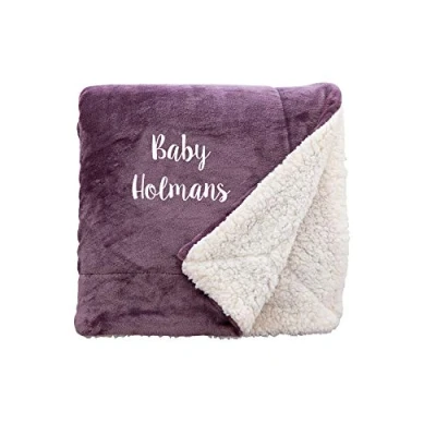 Image of aztex Personalised Soft and Fluffy Sherpa Style Fleece Blanket, Bed Throw, Reversible, 70cm x 110cm in Lavender with a Cream Reverse
