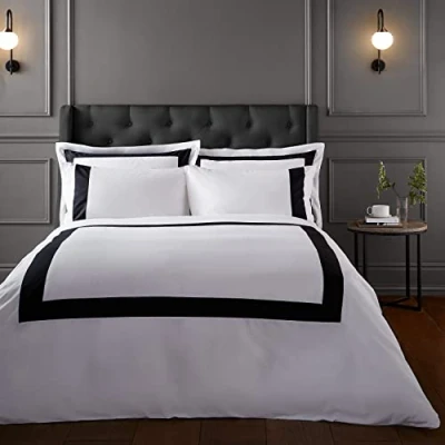 Image of Bianca Fine Linens Bedding Tailored Cotton King Duvet Cover Set with Pillowcases White/Black