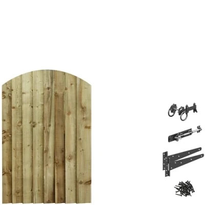 Image of Bespoke Custom Made To Measure upto HEIGHT: 4ft (120cm High) Feather Edge Semi Braced Arch Top Pathway Garden Pedestrian Gate [Width 75CM With Ring Latch Hinge Pack