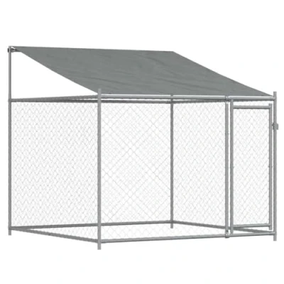 Image of vidaXL Galvanised Steel Dog Cage with Roof 2x2x2m Secure Outdoor Kennel/Crate Mesh Design and Lockable Door, Weather Resistant in Grey