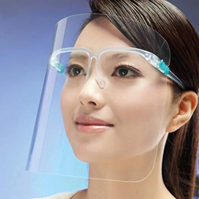 Image of KAV® PACK OF 10 Full Face Protector Shield Visor with Glasses Frame Light Weight Splash Shield. Comfortable Business Visors Cases Exclusive Transparent For Anti Fog UK Seller