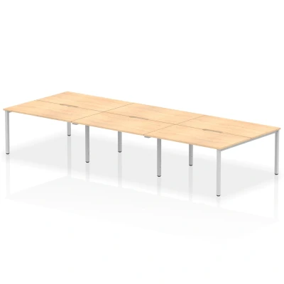 Image of Evolve B2B Silver Frame Bench Desk 1400 Maple (6 Pod) BE294