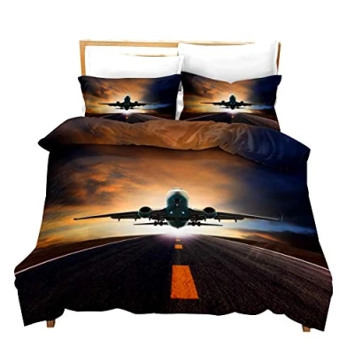 Image of Loussiesd 3D Airplane Duvet Cover Set Single for Kids Children Boys Aviation Theme Bedding Cool Decorative Lightweight Microfiber Comforter with 1 Pillow Shams, Soft 2 Pieces, Zipper Closure