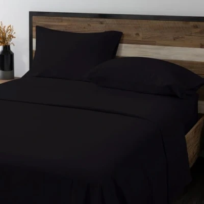 Image of GC GAVENO CAVAILIA Flannel Sheet Set Double Bed, 100% Brushed Cotton Fitted Sheet, Flat Sheets With Matching Pillowcases, Thermal Plain Dyed Bed Double, Black