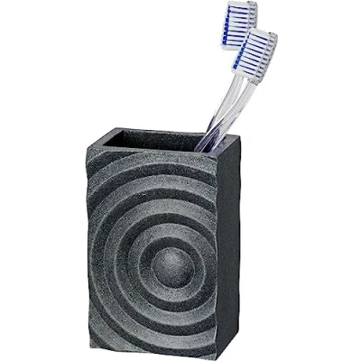 Image of Wenko Toothbrush tumbler Signs in grey, Polyresin, 5.5 x 7.5 11.6 cm