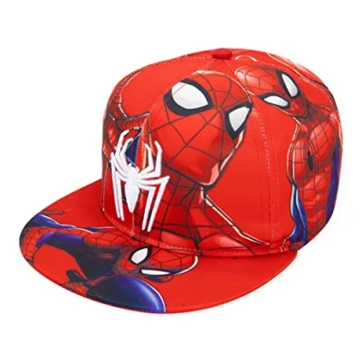 Image of Marvel Comics Mens Spiderman Character Costume Embroidered/Printed Snapback Flatbrim Baseball Cap Hat