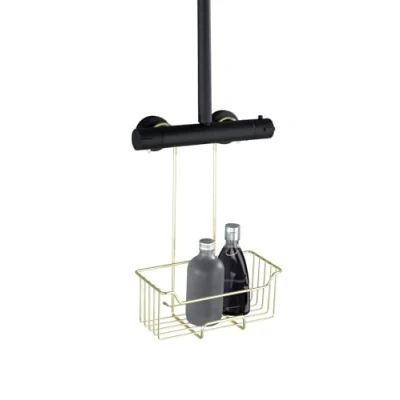 Image of WENKO Milo Thermostatic Shower Caddy for Hanging on the Tap, Stainless Steel Shelf (Rust Proof), 25 x 36 14 cm, Gold