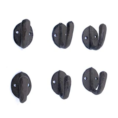 Image of Rustic Cast Iron Coat Robe Door Hooks Set of 6