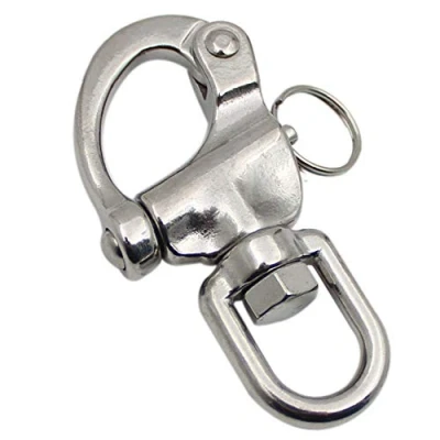 Image of POFET 87mm 316 Stainless Steel Coil Spring Shackle,Heavy Duty Quick Release Snap Shackle Swivel Hook,Snap Shackle, Heavy Eye