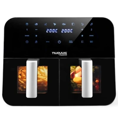 Image of Kitchen Air Fryer Oven Energy Saving Dual Compartment 12 Cooking Presets For Convenient Operation Oil Free Healthy Touch Screen Display 9L, 2400W by Nuovva