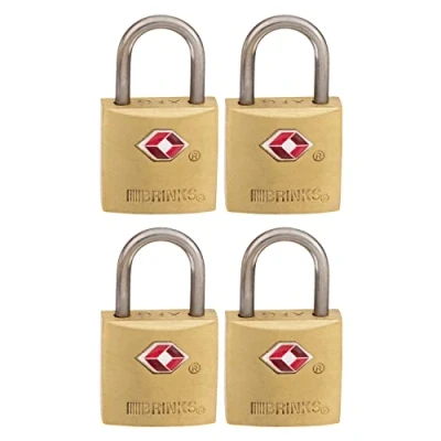 Image of BRINKS 22mm TSA Approved Solid Brass Keyed Travel Padlock, 4 Pack Chrome Plated with Hardened Steel Shackle, Lock for and Inspection