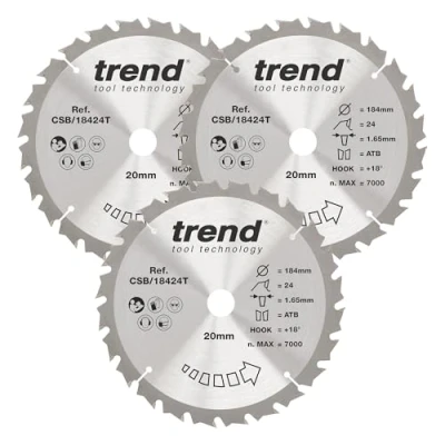 Image of Trend Wood Cordless Circular Saw Blade 184mm x 20mm 24T, 3 Pack