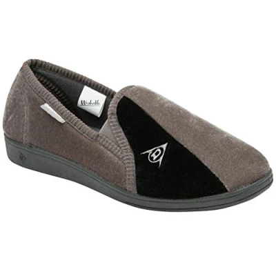 Image of DUNLOP Duncan Mens Velour Twin Gusset Slippers (10, Grey Black, numeric_10)