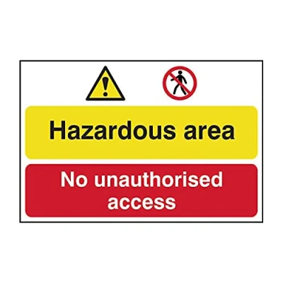 Image of Spectrum Industrial 4025 Hazardous Area No Unauthorised Access Safety Sign, Self Adhesive Semi Rigid PVC, 600mm x 400mm, Multi Colour, 600 400 mm