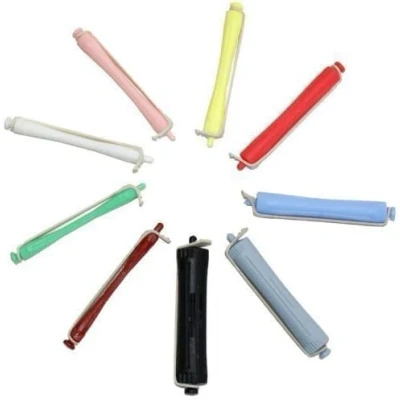 Image of Hair Tools Perm Rods For Curling &amp; Waves. Hairdressing Roller With Rubber Bands. Kit Styling Long Short (Pink Diameter: 7mm)