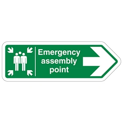 Image of V Safety Shaped Sign Fire Assembly Point Arrow Right 300X100 1MM Rigid Plastic