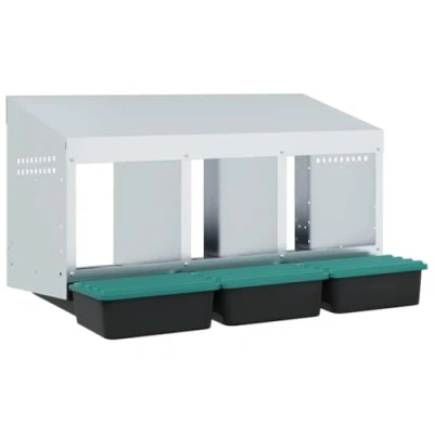 Image of vidaXL Chicken Nesting Box 3 Compartments Wall Mounted Galvanised Steel Laying Nest, Rolling Box, Breeding Nest