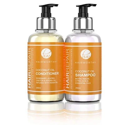 Image of Hairworthy Hairrepair Shampoo and Conditioner combo set with keratin, coconut oil,