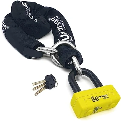 Image of Urban UR74120L Heavy Duty Chain Lock with Ring ø13mm/0.51in + Mini U Disc Lock, High Security SRA Approved, 120cm/3.9ft Extra Length, Multi Function Brake Anti Theft for Anchor, Motorcycle, Parking
